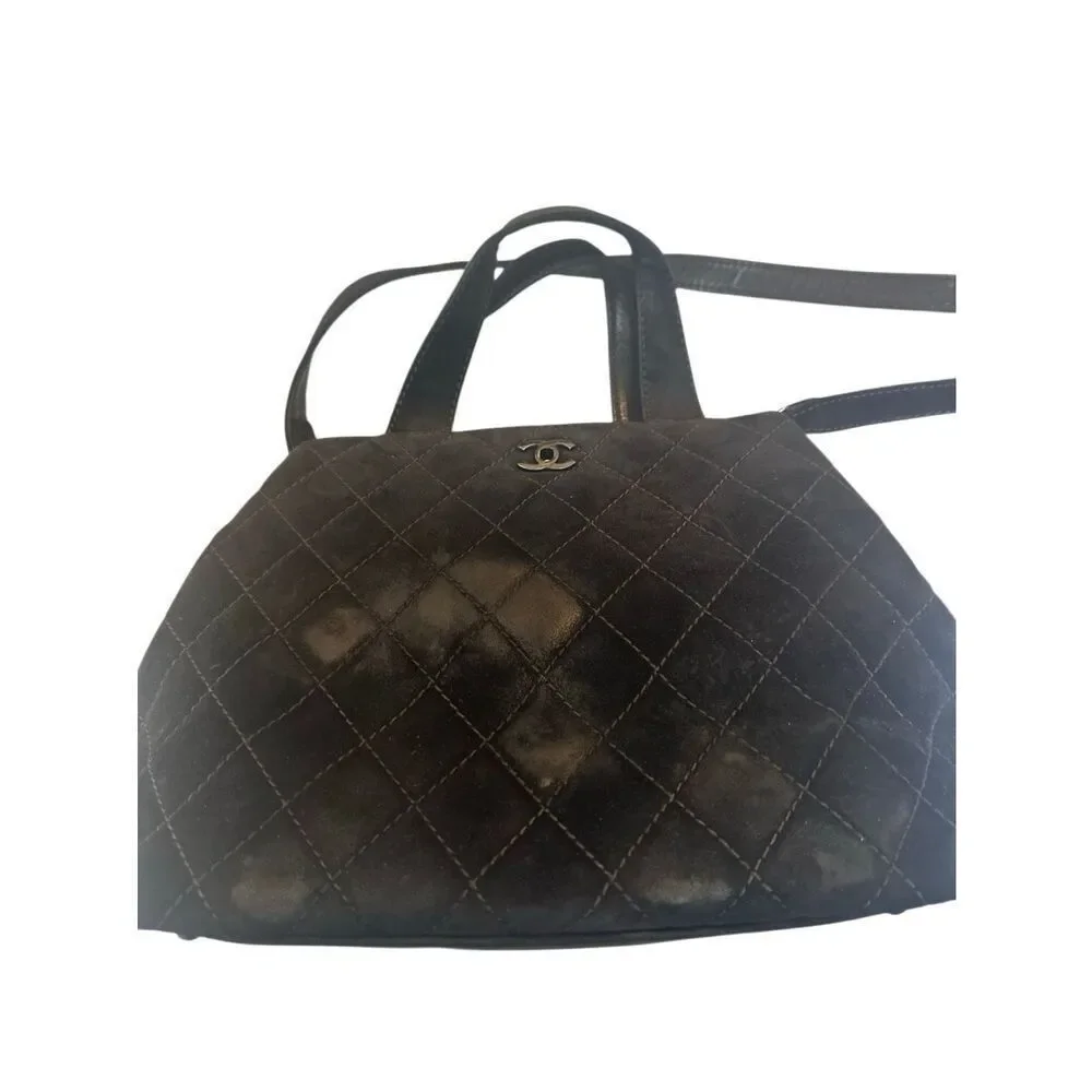CHANEL dark chocolate Quilted Suede Tote with CC Logo